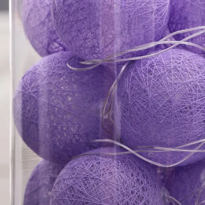 Гирлянда &laquo;Нить&raquo; 5 м с насадками &laquo;Клубки фиолетовые&raquo;, IP20, прозрачная нить, 20 LED, свечение тёплое белое, 220 В