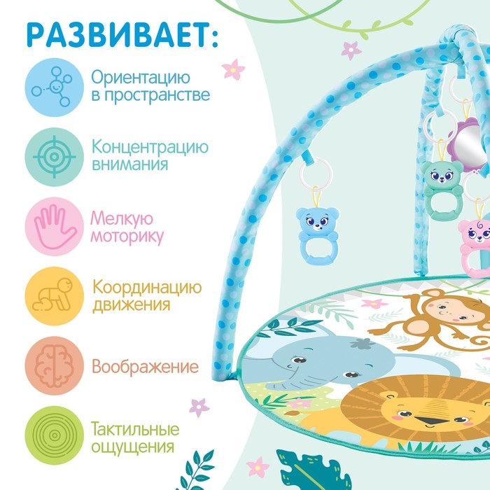 Музыкальный развивающий коврик с пианино, русская озвучка, свет, цвет голубой Музыкальный развивающий коврик с пианино, русская озвучка, свет, цвет голубой