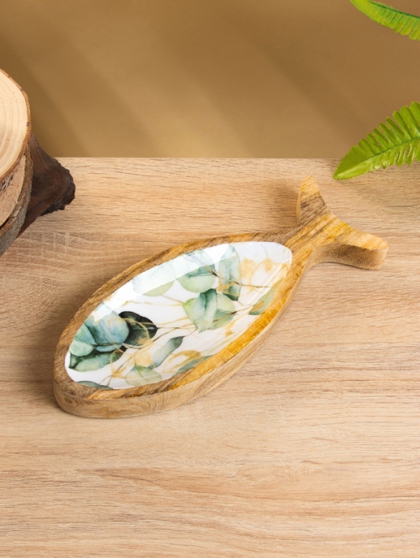 Блюдо в форме рыбки "Листья" дерево манго 25,5х10х2 см