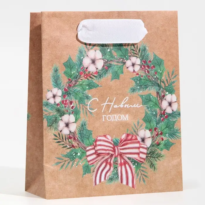 Пакет крафтовый вертикальный «Новогодний венок», S 12 х 15 х 5.5 см Пакет крафтовый вертикальный «Новогодний венок», S 12 х 15 х 5.5 см