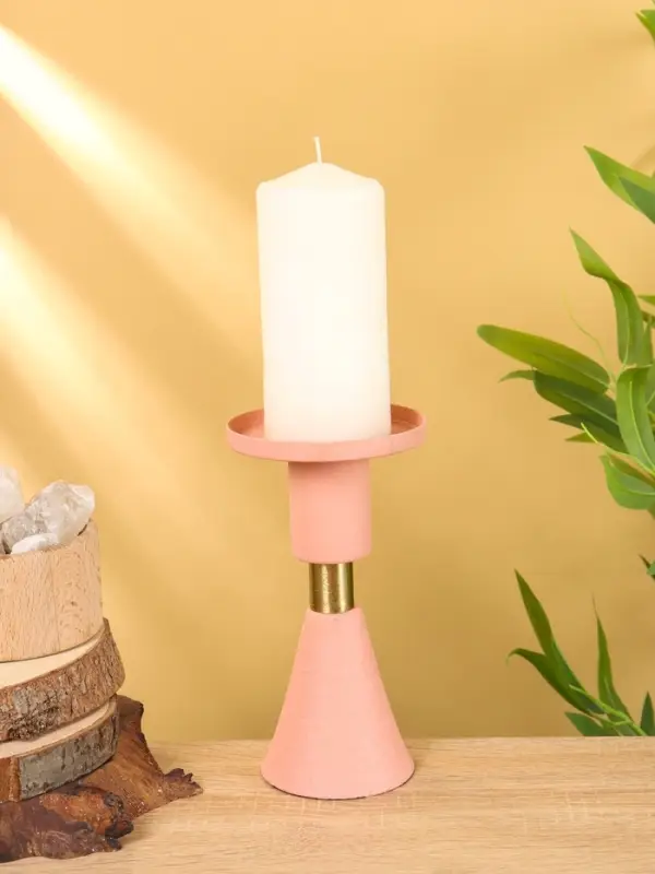 Подсвечник на 1 свечу текстурный "Пудровый" 10,5х10,5х19,5 см