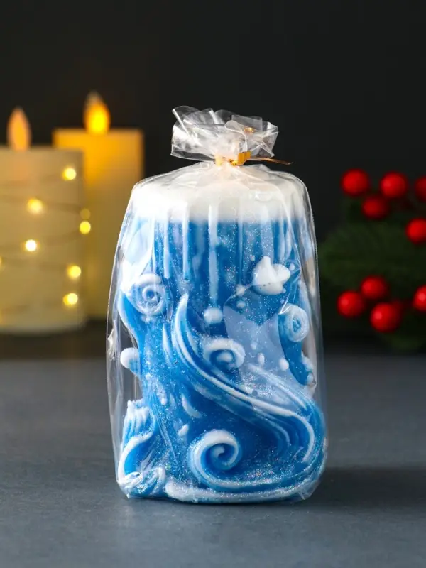 Свеча новогодняя столбик  Свеча новогодняя столбик "Волшебство" синий