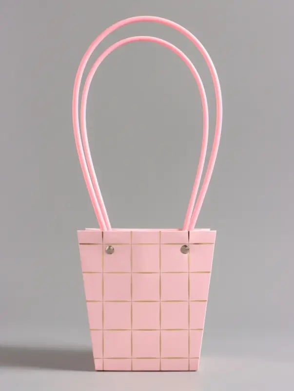 Сумка переноска для цветов, розовая, влагостойкая, с тиснением, 13&times;9.5&times;13&plusmn;5% см