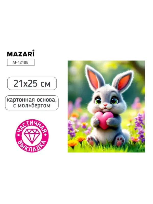 Алмазная мозаика &laquo;Зайчик с сердечком&raquo; 21&times;25 см, с мольбертом