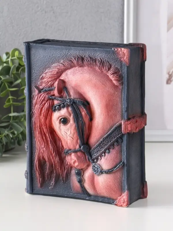 Копилка (гипс) Книга Лошадь  Высота 21 см, ширина 7,5 см, длина 16,5 см, пудровый