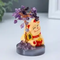 Маятник пластик "Жёлтый Манэки-нэко у дерева" 36 камней 5,5х5,5х11 см