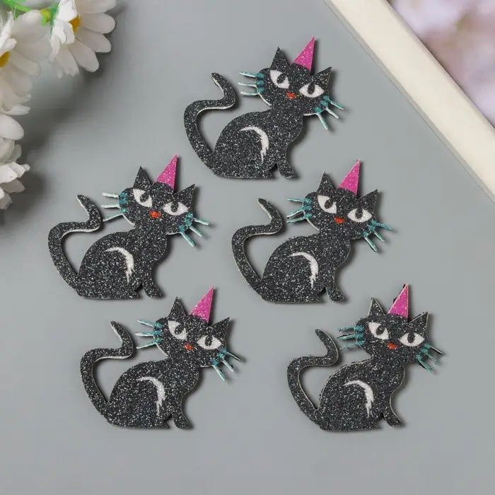 Декор для творчества войлок блеск Декор для творчества войлок блеск "Чёрный кот" 5,5х4 см