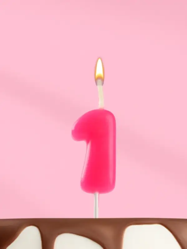 Свеча для торта &laquo;Неоновая&raquo;, цифра 1, розовая