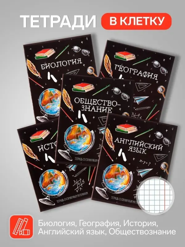 Набор предметных тетрадей Calligrata &laquo;Доска&raquo;, 12 предметов, 48 листов, со справочным материалом, обложка из мелованного картона