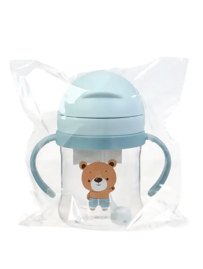 Поильник - непроливайка детский с силиконовой трубочкой и грузиком, от 9 мес., 250 мл., с ручками, голубой