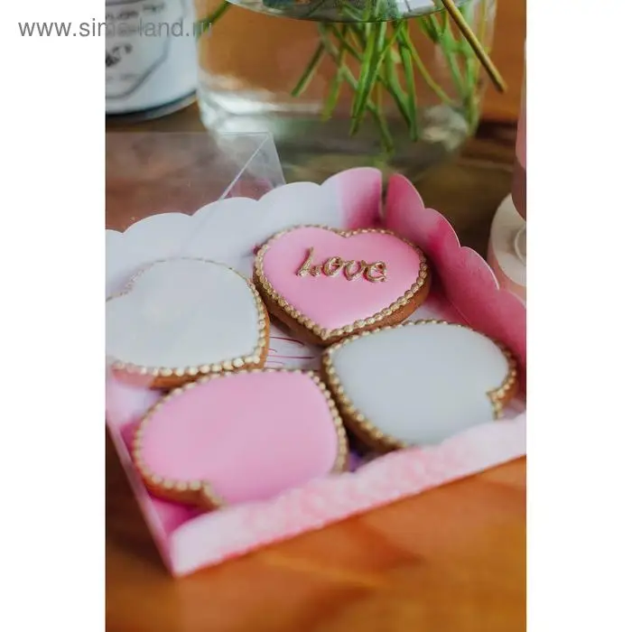 Коробка для печенья, кондитерская упаковка с пластиковой крышкой, Happy time, 15 х 15 х 3 см