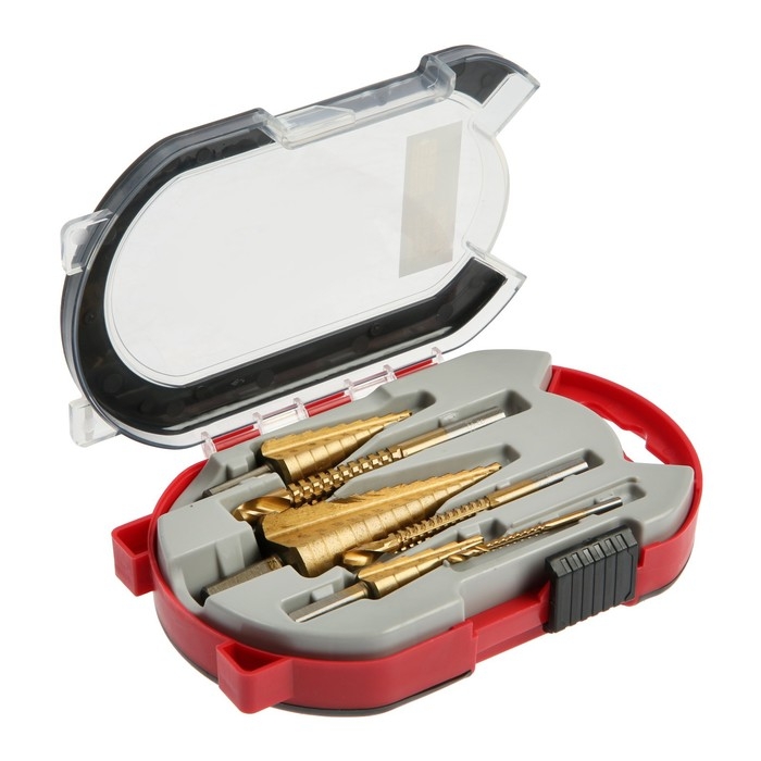 Набор сверл ступенчатых и фрезерных ТУНДРА, HSS, TIN, 4-12 мм, 4-20 мм, 4-32 мм, 3/6/8 мм Набор сверл ступенчатых и фрезерных ТУНДРА, HSS, TIN, 4-12 мм, 4-20 мм, 4-32 мм, 3/6/8 мм