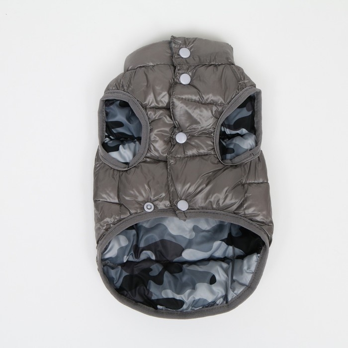 Куртка для собак двухсторонняя с принтом,  размер 8 (ДС 23 см, ОГ 30, ОШ 22 см), серая Куртка для собак двухсторонняя с принтом,  размер 8 (ДС 23 см, ОГ 30, ОШ 22 см), серая