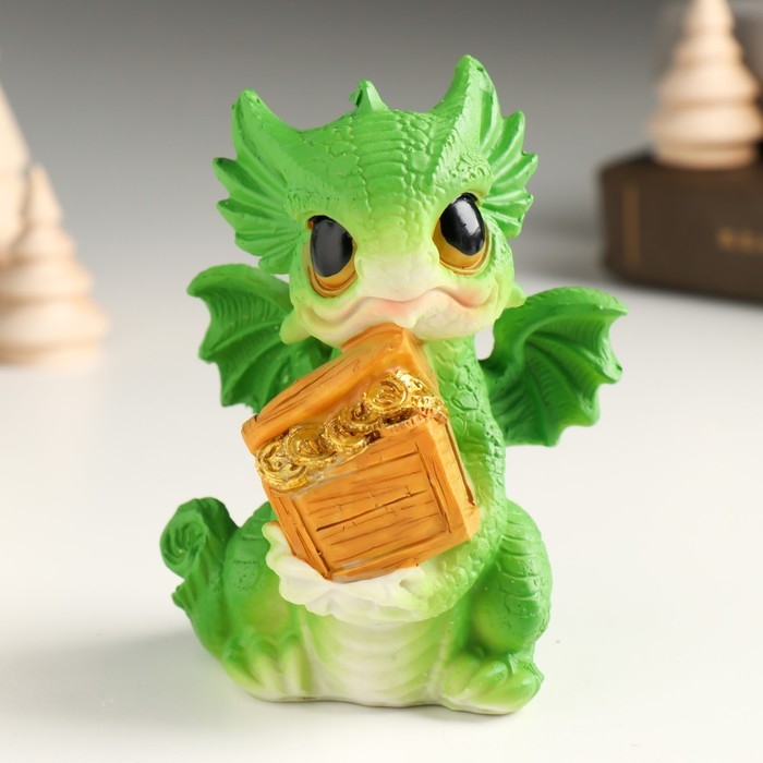 Копилка полистоун Копилка полистоун "Дракоша с большими глазами с бочкой/сундуком" МИКС 7х7х10,5 см