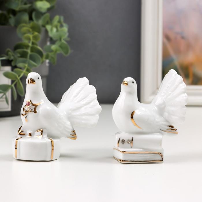 Сувенир керамика Сувенир керамика "Белый голубь на книгах/подарке" с золотом, стразы 7,5 см МИКС