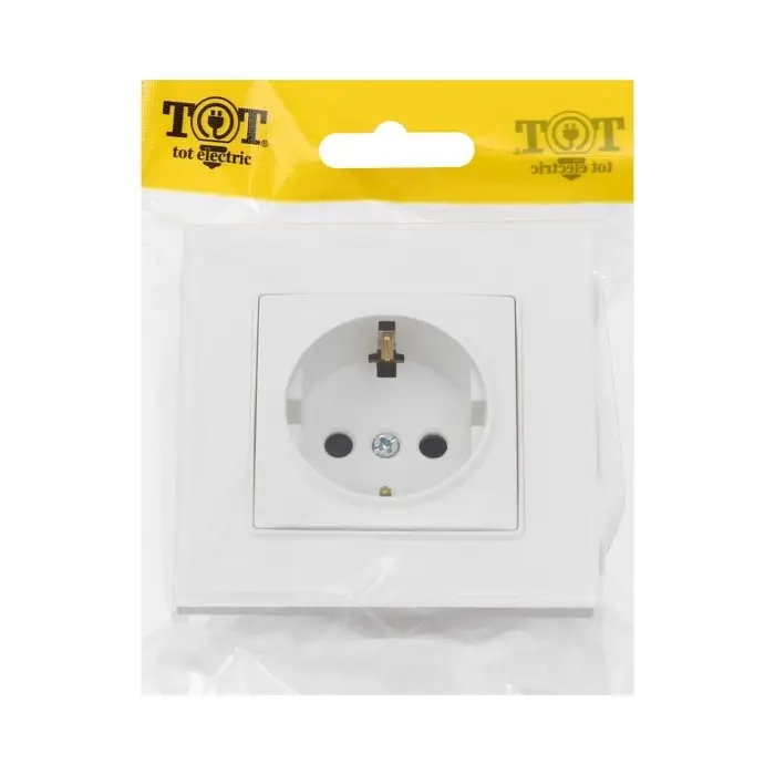Розетка TOT Matte Glass, 16 А, стекло, скрытая, одноместная, с заземлением, белая
