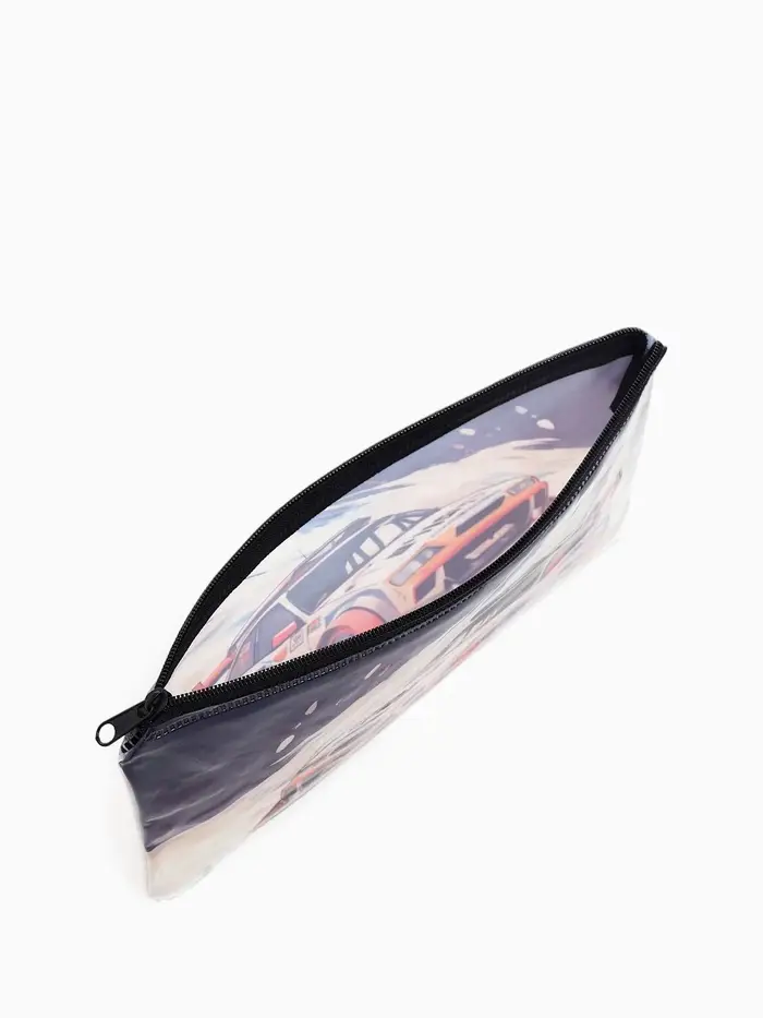 Косметичка-пенал на молнии, с изображением автомобиля, серая