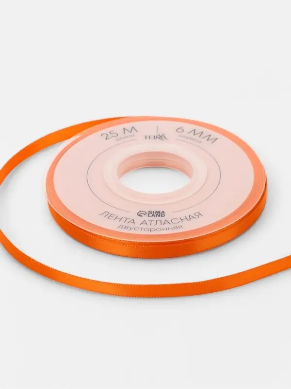 Лента атласная TEIRA, двухсторонняя, 6 мм, 25&plusmn;1 м, оранжевая №751
