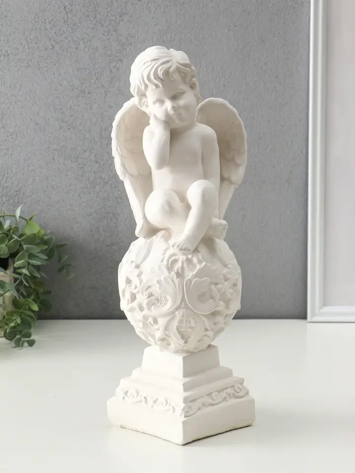 Фигура гипс &laquo;Ангел на шаре&raquo;, 37&times;12&times;14 см