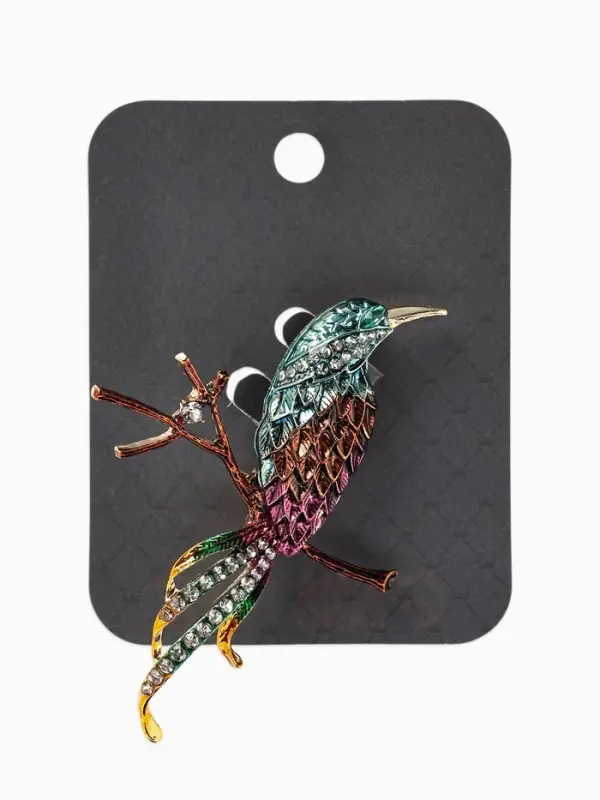 Брошь &laquo;Птица&raquo; на ветке, цветная в золоте