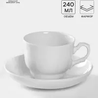 Чайная пара Добрушский завод &laquo;Бельё&raquo;, 2 предмета: чашка 240 мл, блюдце d=14.8 см, фарфор, белая
