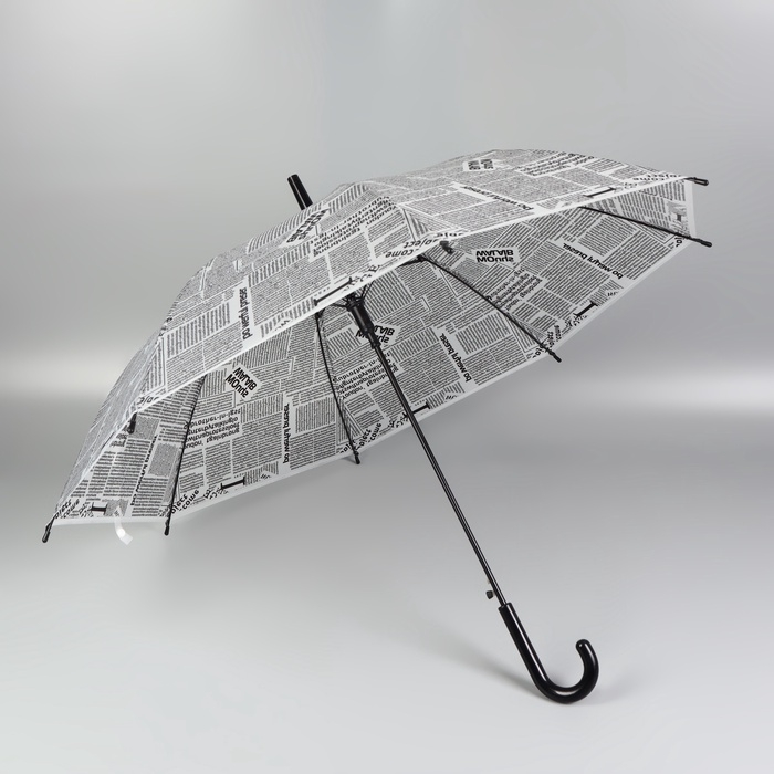Зонт - трость полуавтоматический &laquo;Газета&raquo;, 8 спиц, R = 47/54 см, D = 108 см, цвет серый
