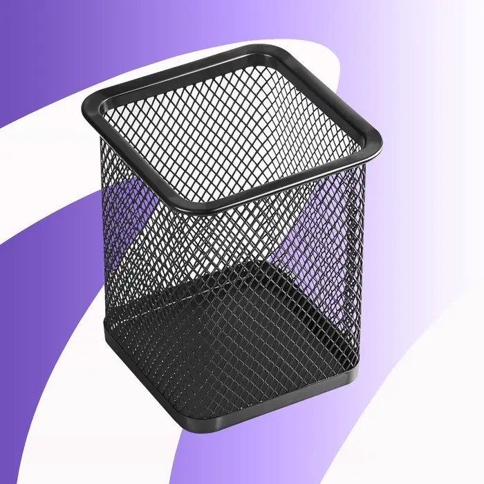 Стакан для ручек, квадратный, металлическая сетка, чёрный