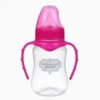 Бутылочка для кормления M&B &laquo;Любимая доченька&raquo;, классическое горло, с ручками, от 0 мес., 150 мл., приталенная, розовый