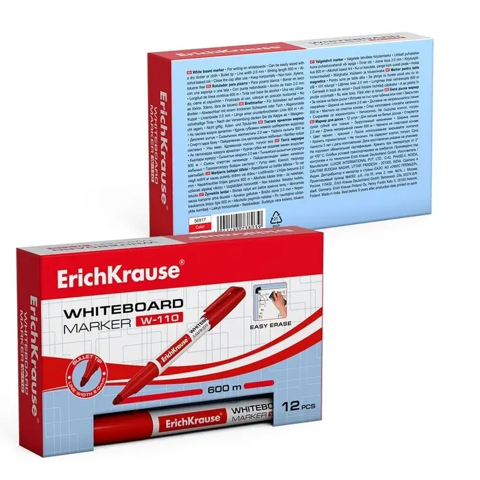 Маркер для доски ErichKrause W-110, 2,0 мм, круглый, красный