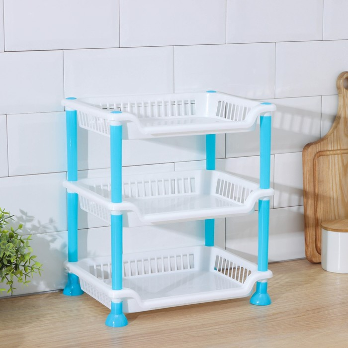 Этажерка настольная 3-х ярусная «Контраст», 21,5×28,5 см, цвет голубой Этажерка настольная 3-х ярусная «Контраст», 21,5×28,5 см, цвет голубой