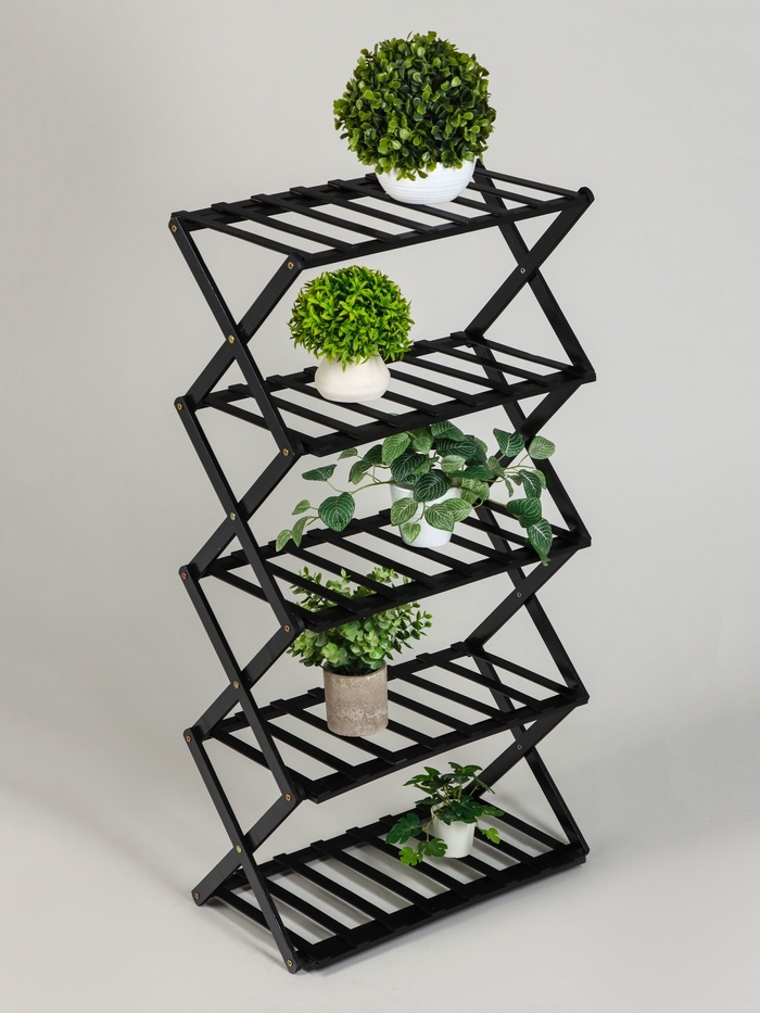 Подставка для цветов Greengo, 5 полок, 50 × 25 × 89 см, напольная, бамбук, чёрная