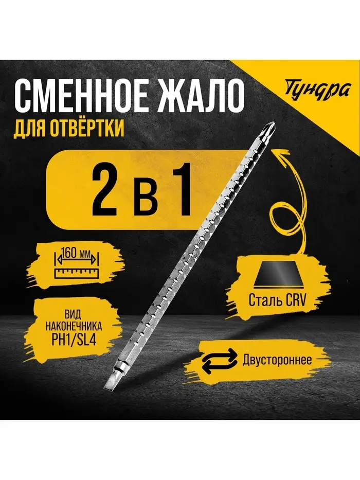 Сменное жало для отвёртки &laquo;ТУНДРА&raquo;, SL4 - PH1, 160 мм, CrV, двухстороннее