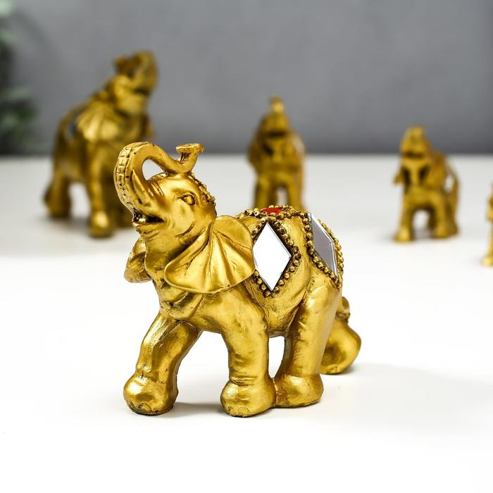 Сувенир полистоун Сувенир полистоун "Семь золотых слонов c мозаикой зеркальной" h=11,3;9,5;8,2;7;6;5;4,5 см
