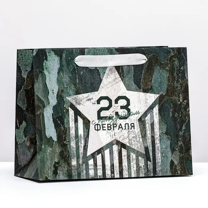 Пакет ламинированный горизонтальный "С Днем защитника Отечества!", 23 х 18 х 10 см