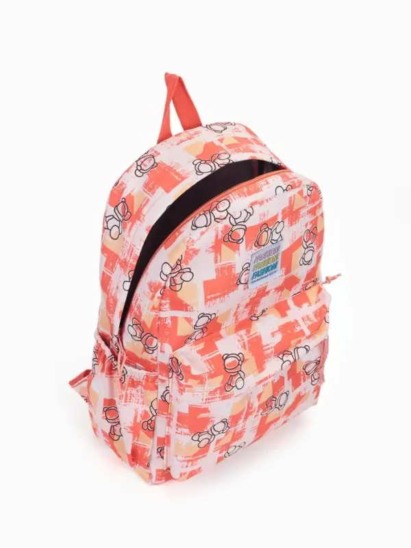 Рюкзак школьный на молнии, с карманами, с принтом, размер 28.5&times;12&times;41 см, оранжевый