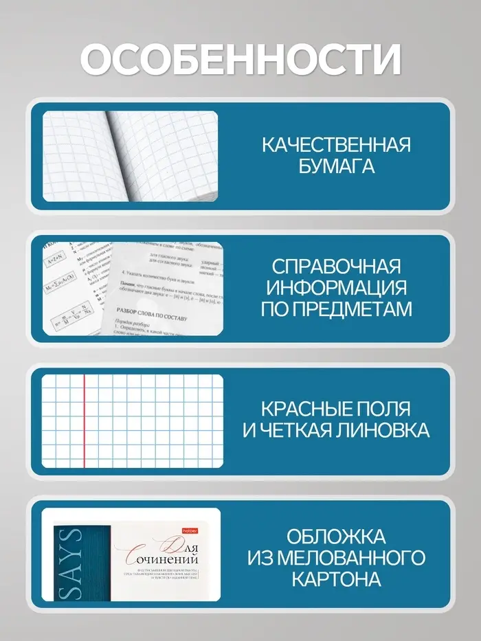 Предметная тетрадь для сочинений Hatber &laquo;Буквица&raquo;, 48 листов, в линейку, со справочным материалом, обложка из мелованного картона