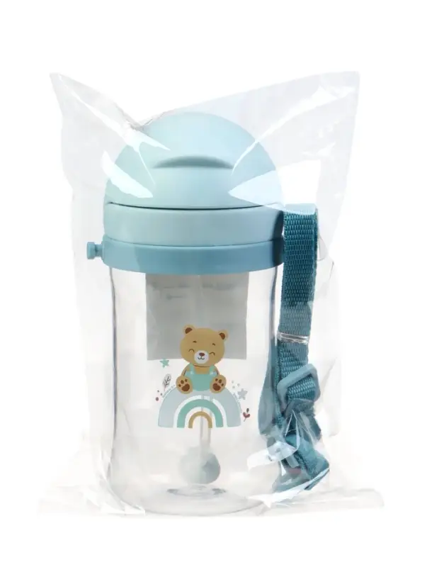 Поильник - непроливайка детский с силиконовой трубочкой и грузиком, от 9 мес., 350 мл., на ленте, цвет голубой, Крошка Я