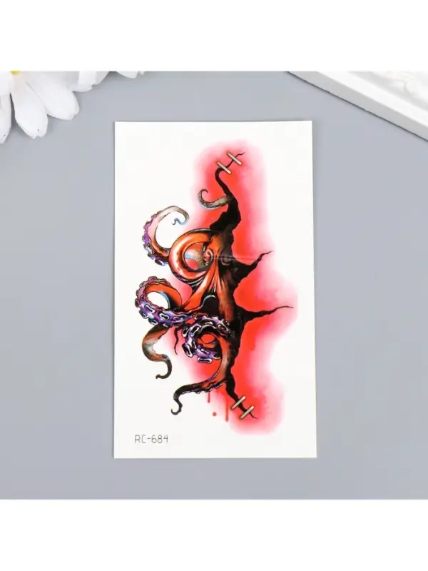 Переводная тату на тело цветная «Осьминог из раны», 10.5×6 см