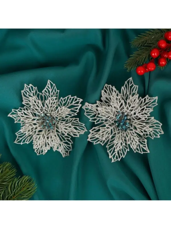 Ёлочные игрушки 2 шт. &laquo;Зимнее волшебство. Ажурный цветок&raquo; пластик, 14 см, серебро