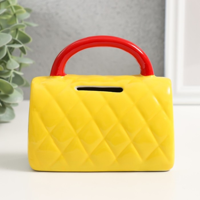Копилка керамика Копилка керамика "Стёганная жёлтая сумочка с цветком" 12х6х10,8 см