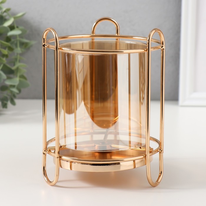 Подсвечник металл, стекло на 1 свечу  Подсвечник металл, стекло на 1 свечу "Колба в оправе" d=10 см золото 12х12х16 см