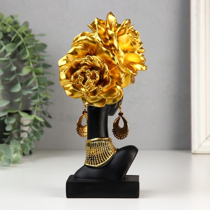 Сувенир полистоун Сувенир полистоун "Африканка с золотыми розами в волосах, с ожерельем" чёрный 24х10х11 см