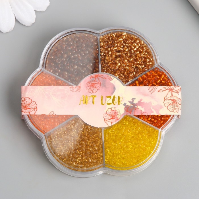 Бисер стекло 12/0 в цветке  Бисер стекло 12/0 в цветке "Земля" цветной прозрачный 7 цветов х 8  гр 8,2х8,2х2 см