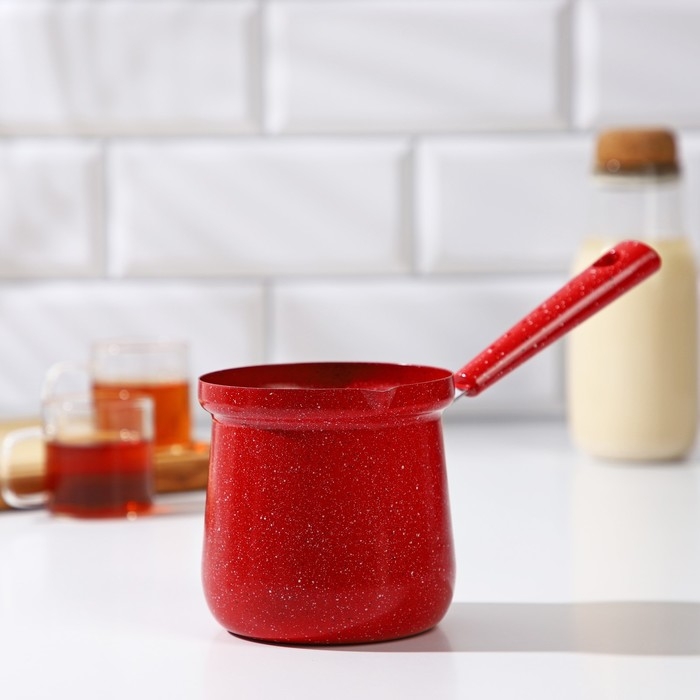 Турка Доляна «Мрамор рэд», 500 мл, d=9 см, 19,5×9×14 см, пластиковая ручка, антипригарное покрытие, индукция, цвет красный Турка Доляна «Мрамор рэд», 500 мл, d=9 см, 19,5×9×14 см, пластиковая ручка, антипригарное покрытие, индукция, цвет красный
