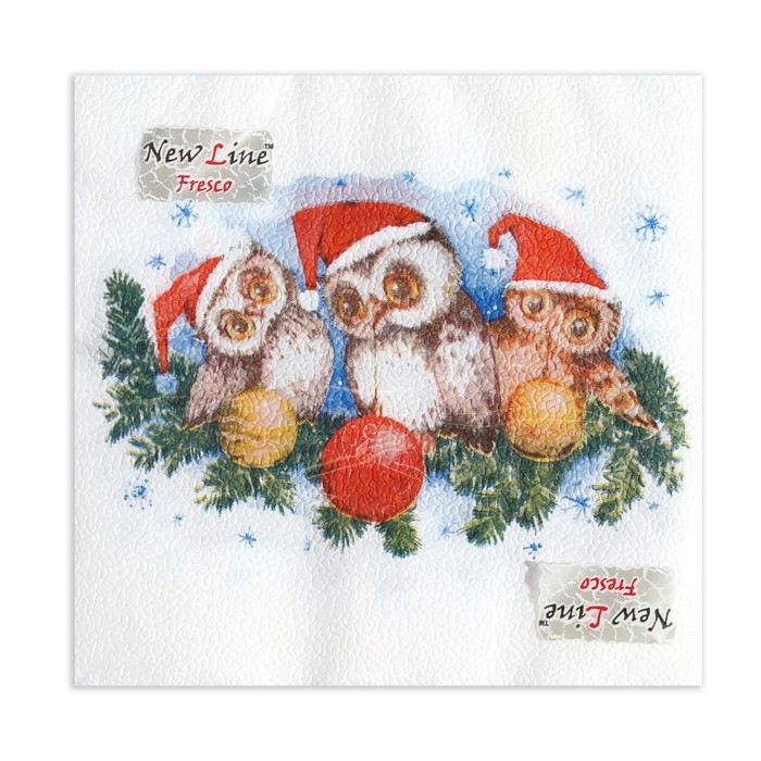 Новый год. Салфетки бумажные Fresco Совята Новый год. Салфетки бумажные Fresco Совята", 2 слоя, 33*33 см, 20 листов