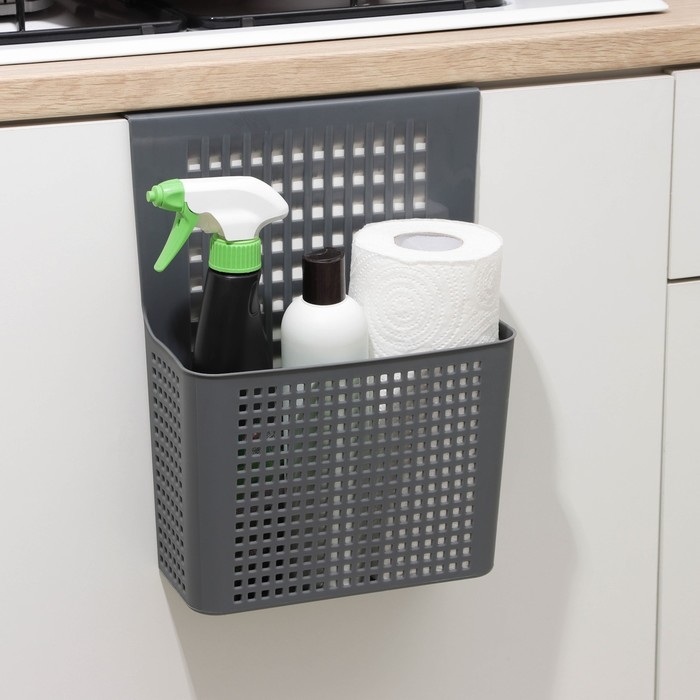 Корзина для хранения навесная на дверцу «Лофт», 24,5×9,5×31,5 см, цвет серый Корзина для хранения навесная на дверцу «Лофт», 24,5×9,5×31,5 см, цвет серый