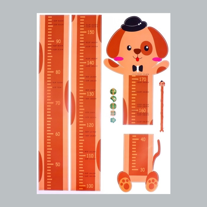 Наклейка пластик интерьерная цветная ростомер  Наклейка пластик интерьерная цветная ростомер "Собачка в шляпке" 45x60 см