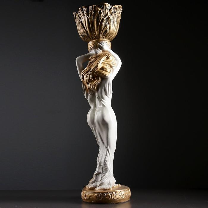Фигура Фигура "Девушка стоя кашпо на голове средняя" белый-бронза, 1,5 л / 19х80х19см