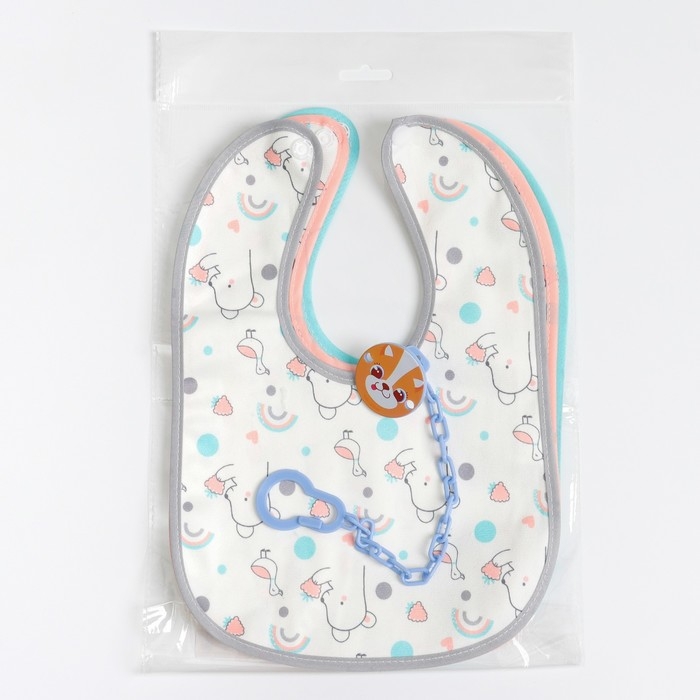 Набор детских слюнявчиков Крошка Я, 3 шт. + подарок, 29х20 см., цвет бирюзовый, розовый, серый Набор детских слюнявчиков Крошка Я, 3 шт. + подарок, 29х20 см., цвет бирюзовый, розовый, серый