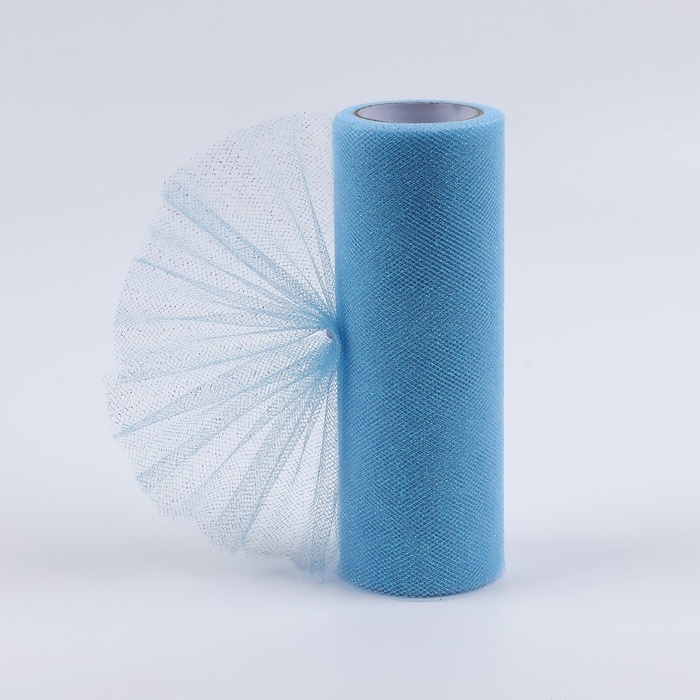 Фатин с глиттером, 15 см, 11 ± 1 г/кв.м, 9 ± 0,5 м, цвет голубой №07 Фатин с глиттером, 15 см, 11 ± 1 г/кв.м, 9 ± 0,5 м, цвет голубой №07